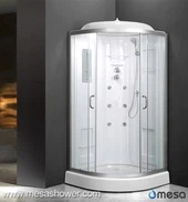 Valge akrüülist ja karastatud klaasist dušikabiin lükanduksiga