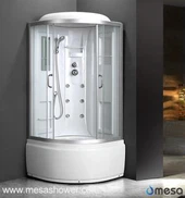 Valge akrüülist ja karastatud klaasist dušikabiin vanniga